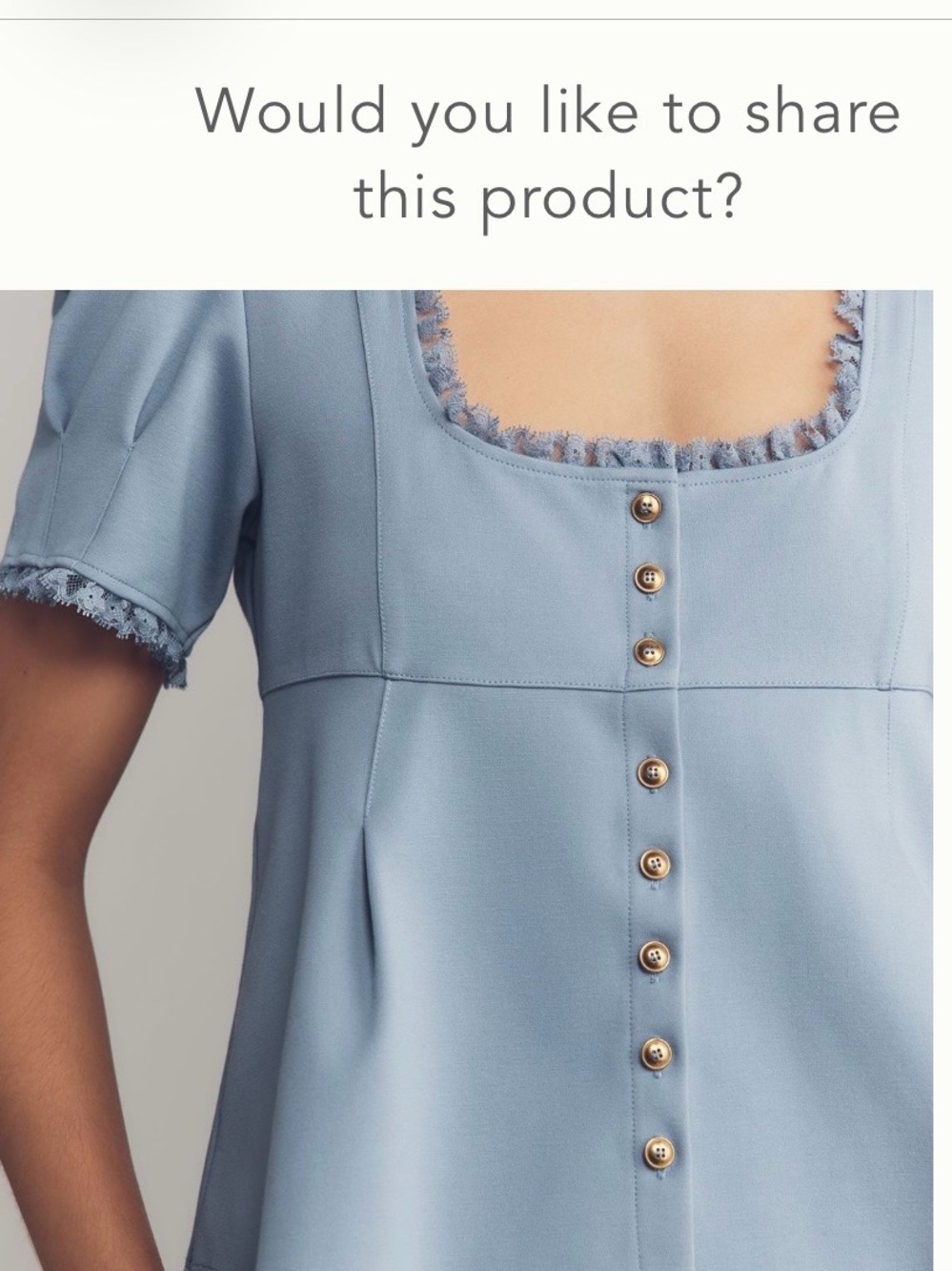 Maeve Puff Sleeve Babydoll Square-Neck Button Front Top Size M - Picture 2 of 5